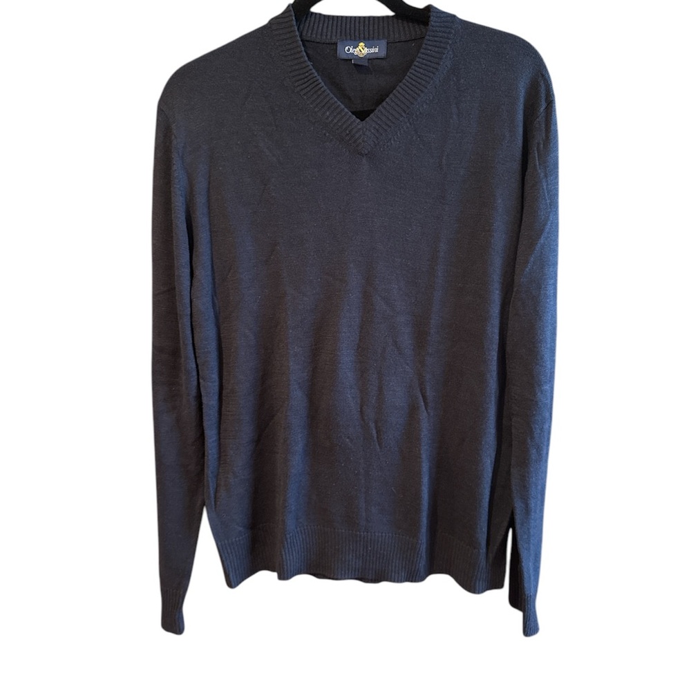 Oleg Cassini Mens Vneck Silk Cotton blend Sweater Navy size Large